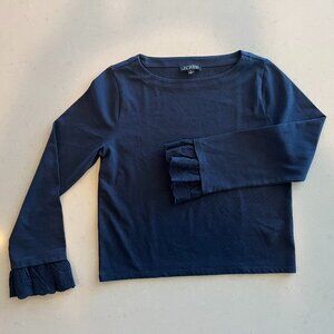 NWOT J. Crew Women's Navy Boatneck Cotton Shirt with Lace Ruffle Sleeves